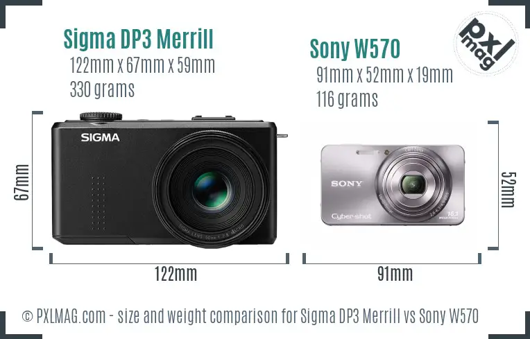 Sigma DP3 Merrill vs Sony W570 size comparison