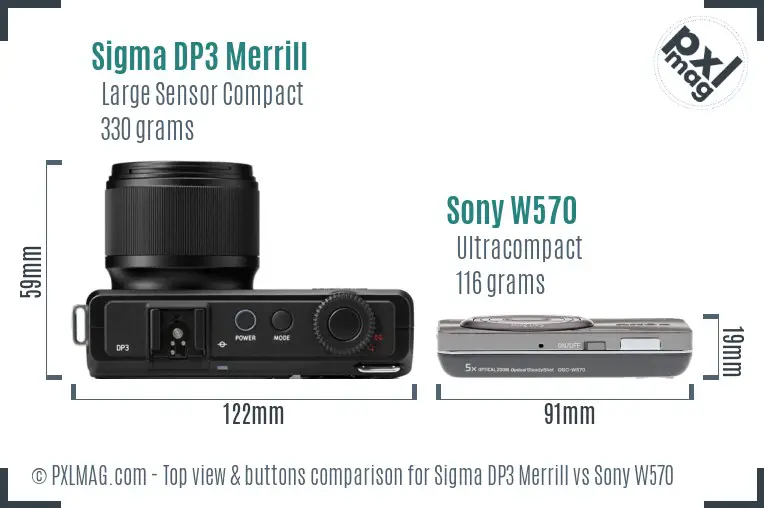 Sigma DP3 Merrill vs Sony W570 top view buttons comparison