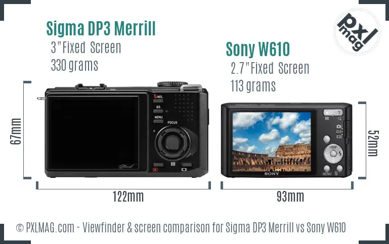 Sigma DP3 Merrill vs Sony W610 Screen and Viewfinder comparison