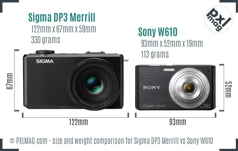 Sigma DP3 Merrill vs Sony W610 size comparison