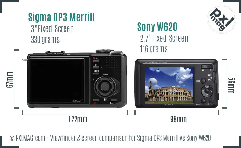 Sigma DP3 Merrill vs Sony W620 Screen and Viewfinder comparison