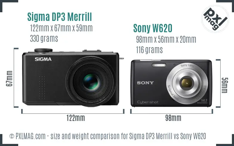 Sigma DP3 Merrill vs Sony W620 size comparison