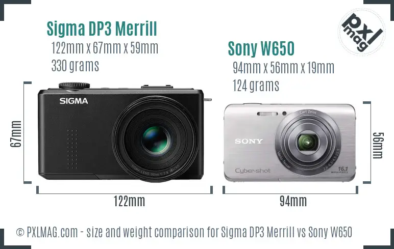 Sigma DP3 Merrill vs Sony W650 size comparison