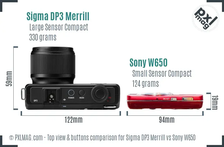 Sigma DP3 Merrill vs Sony W650 top view buttons comparison