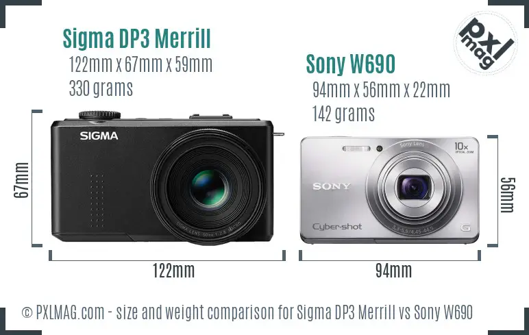 Sigma DP3 Merrill vs Sony W690 size comparison
