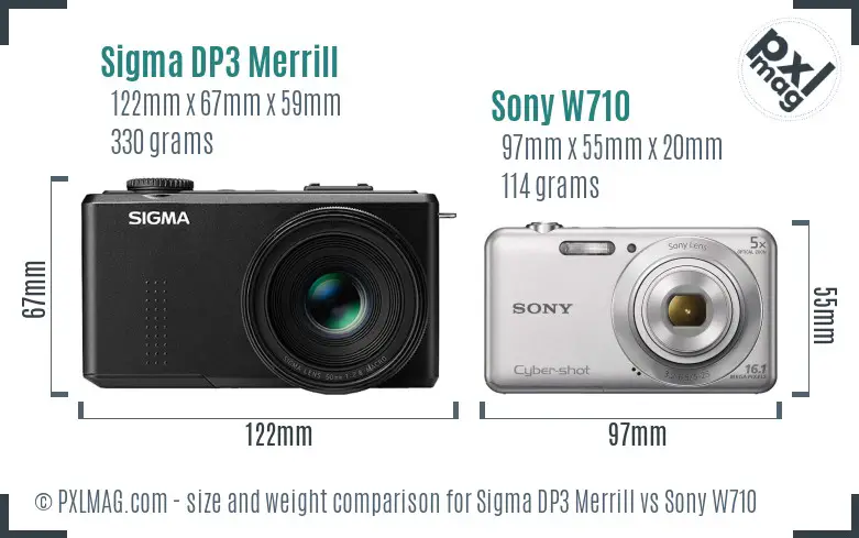 Sigma DP3 Merrill vs Sony W710 size comparison