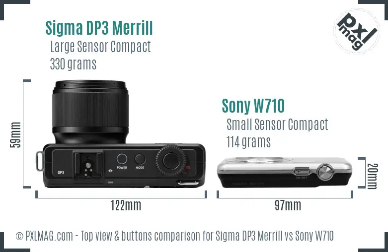 Sigma DP3 Merrill vs Sony W710 top view buttons comparison