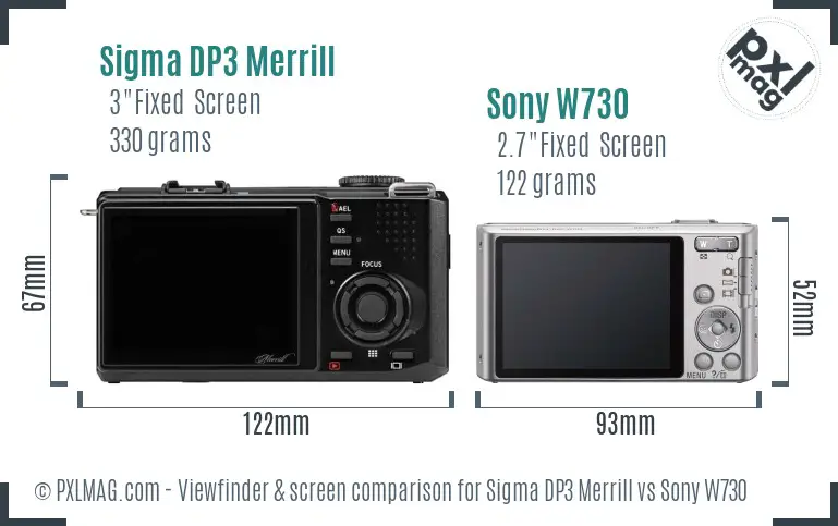 Sigma DP3 Merrill vs Sony W730 Screen and Viewfinder comparison