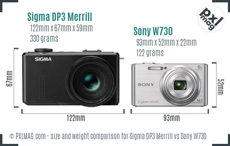 Sigma DP3 Merrill vs Sony W730 size comparison