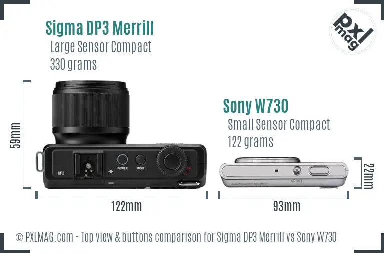 Sigma DP3 Merrill vs Sony W730 top view buttons comparison