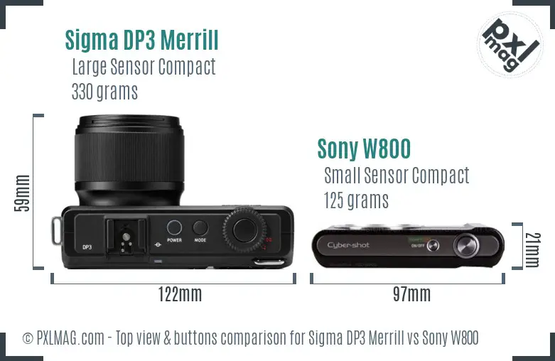 Sigma DP3 Merrill vs Sony W800 top view buttons comparison