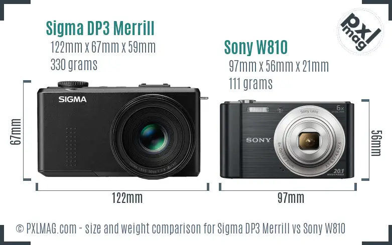Sigma DP3 Merrill vs Sony W810 size comparison
