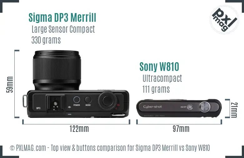 Sigma DP3 Merrill vs Sony W810 top view buttons comparison
