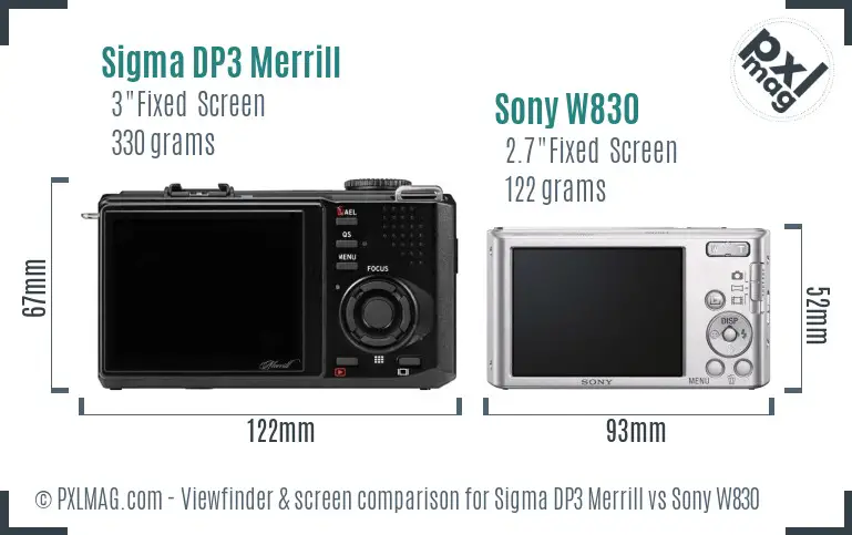 Sigma DP3 Merrill vs Sony W830 Screen and Viewfinder comparison