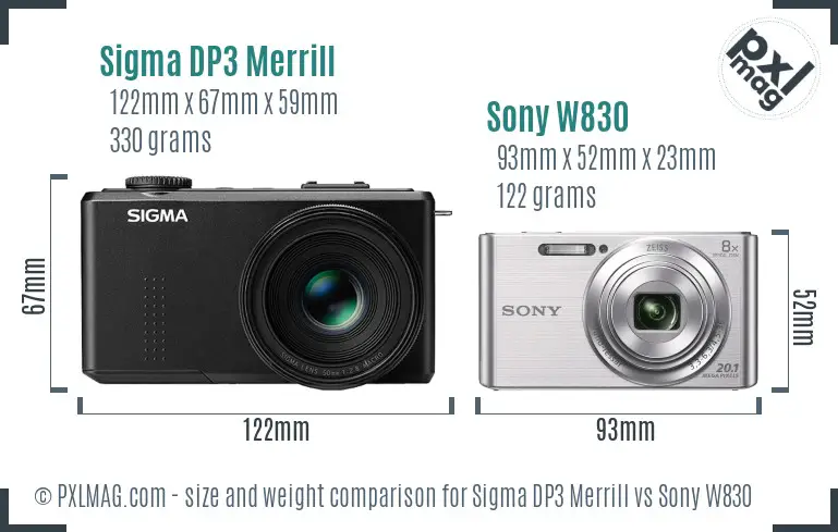 Sigma DP3 Merrill vs Sony W830 size comparison