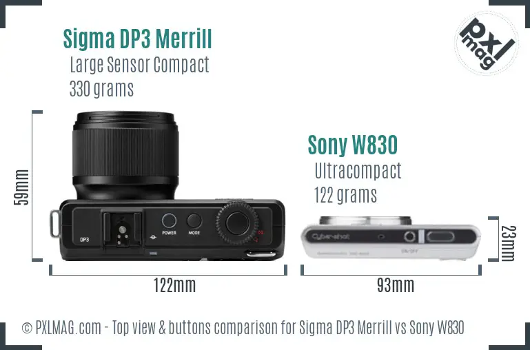 Sigma DP3 Merrill vs Sony W830 top view buttons comparison