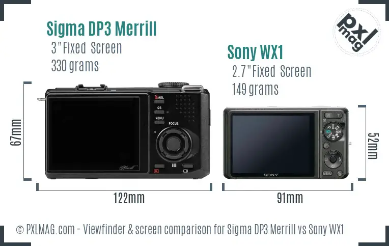 Sigma DP3 Merrill vs Sony WX1 Screen and Viewfinder comparison