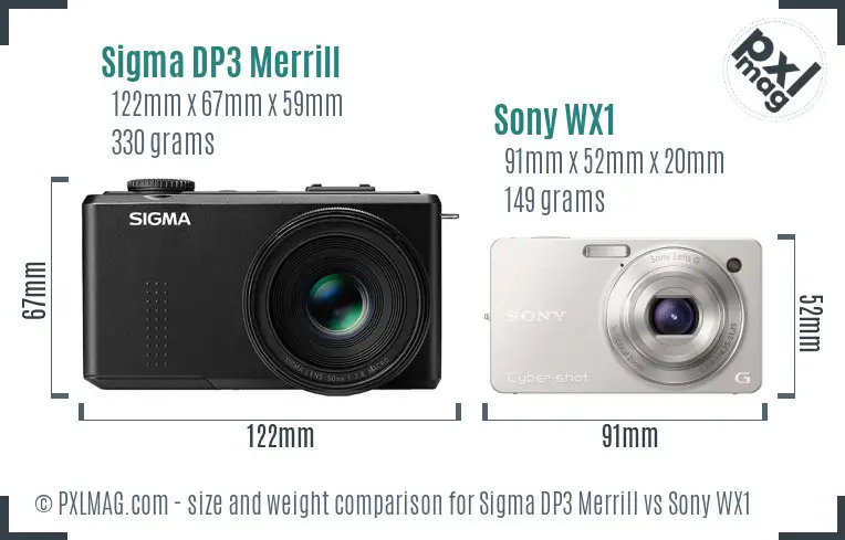 Sigma DP3 Merrill vs Sony WX1 size comparison