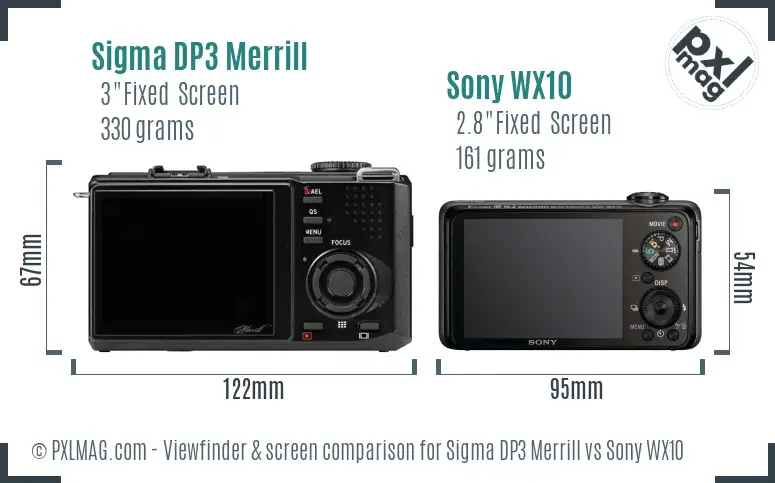 Sigma DP3 Merrill vs Sony WX10 Screen and Viewfinder comparison