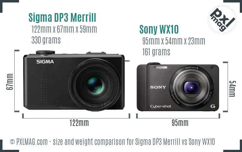 Sigma DP3 Merrill vs Sony WX10 size comparison