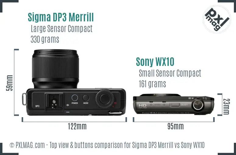 Sigma DP3 Merrill vs Sony WX10 top view buttons comparison