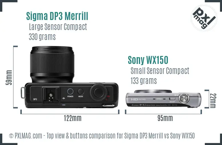 Sigma DP3 Merrill vs Sony WX150 top view buttons comparison