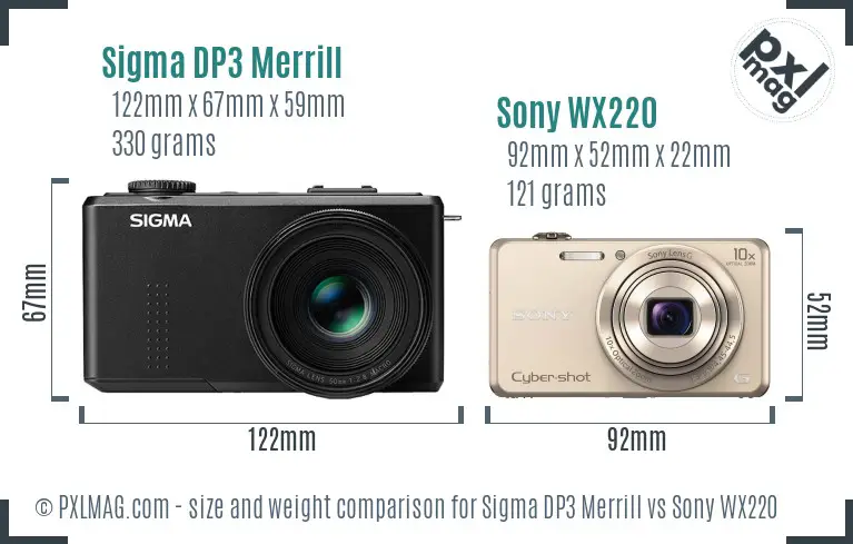 Sigma DP3 Merrill vs Sony WX220 size comparison