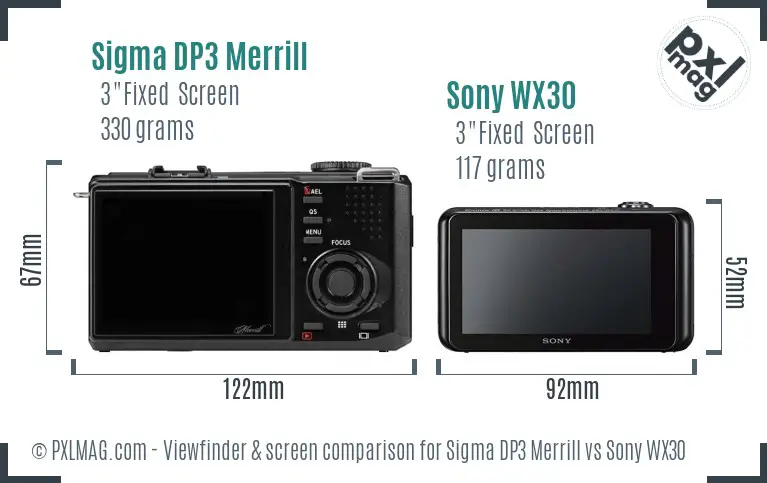 Sigma DP3 Merrill vs Sony WX30 Screen and Viewfinder comparison