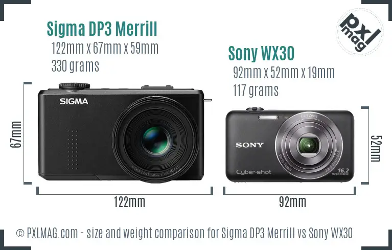 Sigma DP3 Merrill vs Sony WX30 size comparison