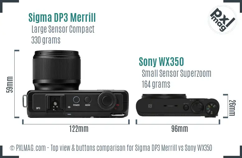 Sigma DP3 Merrill vs Sony WX350 top view buttons comparison Sigma DP3 Merrill vs Sony WX350 top view buttons comparison