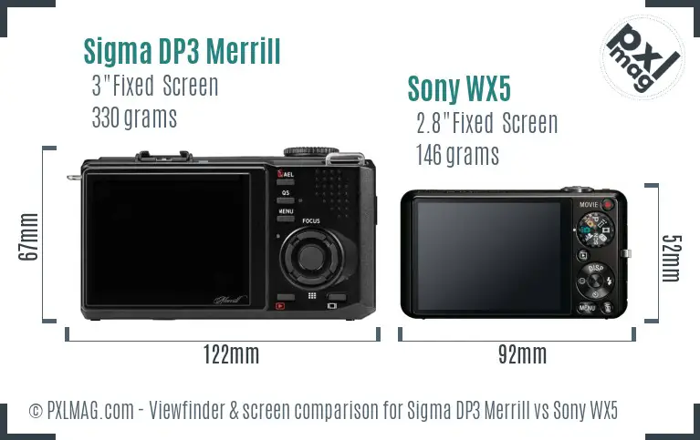 Sigma DP3 Merrill vs Sony WX5 Screen and Viewfinder comparison