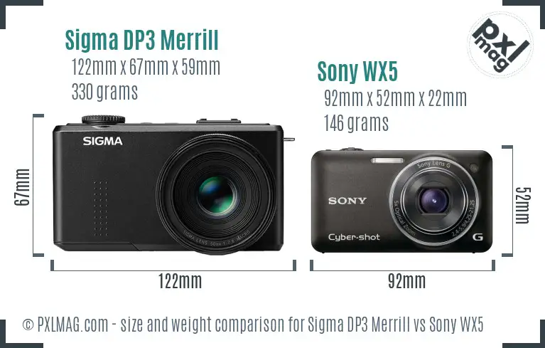 Sigma DP3 Merrill vs Sony WX5 size comparison