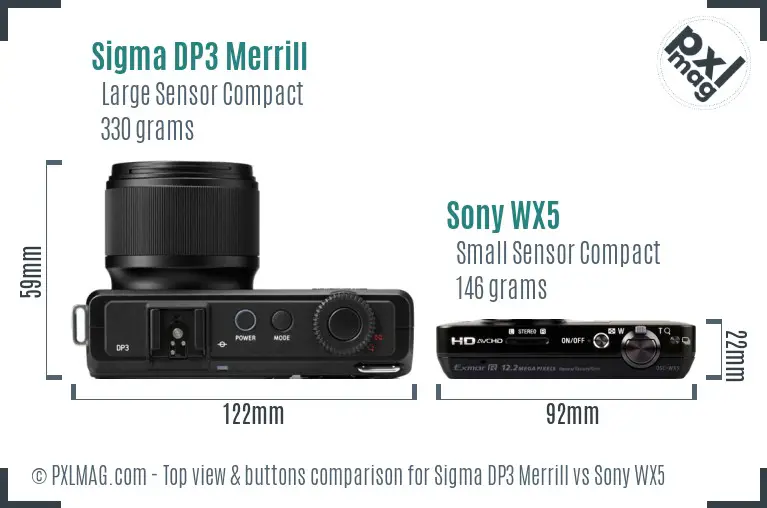 Sigma DP3 Merrill vs Sony WX5 top view buttons comparison