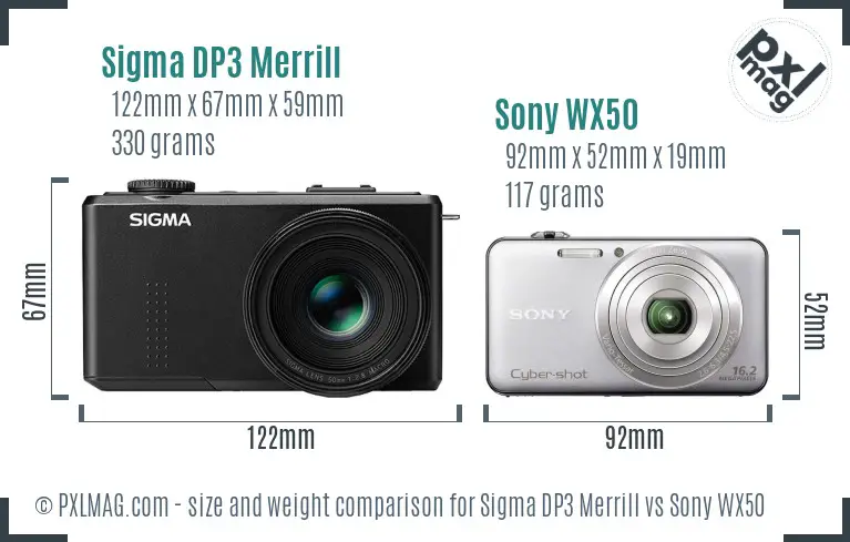 Sigma DP3 Merrill vs Sony WX50 size comparison