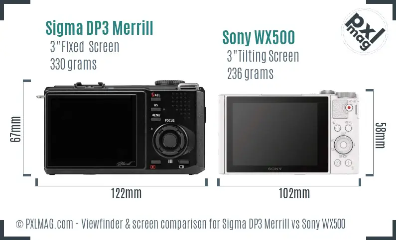 Sigma DP3 Merrill vs Sony WX500 Screen and Viewfinder comparison