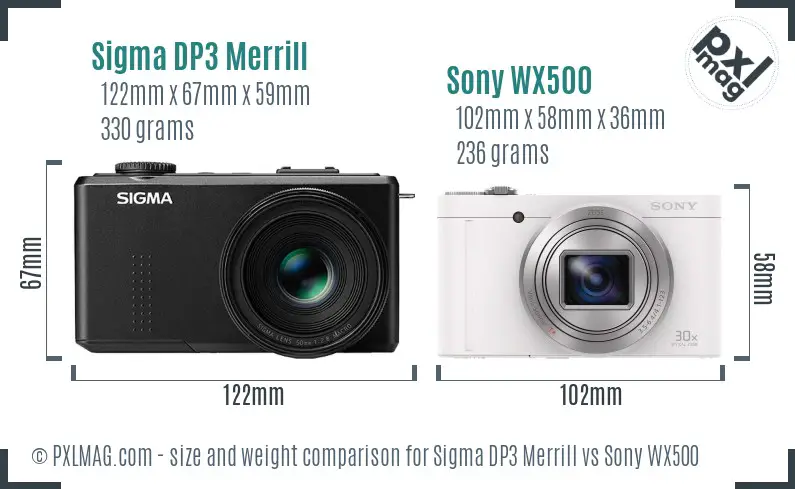 Sigma DP3 Merrill vs Sony WX500 size comparison