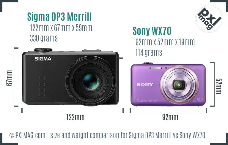 Sigma DP3 Merrill vs Sony WX70 size comparison