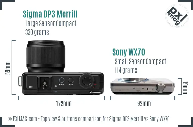 Sigma DP3 Merrill vs Sony WX70 top view buttons comparison