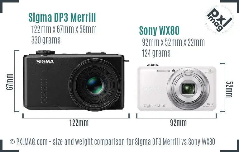 Sigma DP3 Merrill vs Sony WX80 size comparison