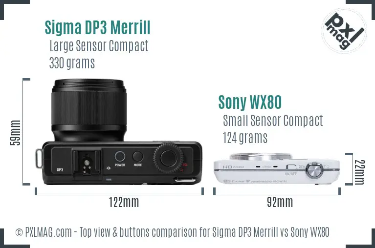 Sigma DP3 Merrill vs Sony WX80 top view buttons comparison