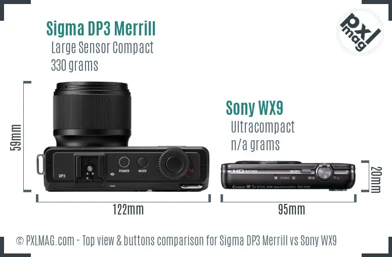 Sigma DP3 Merrill vs Sony WX9 top view buttons comparison