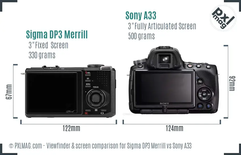 Sigma DP3 Merrill vs Sony A33 Screen and Viewfinder comparison