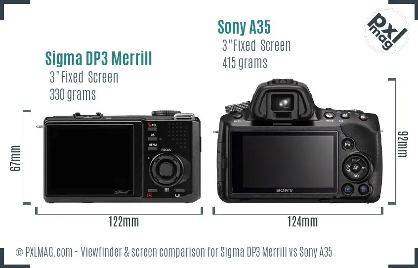 Sigma DP3 Merrill vs Sony A35 Screen and Viewfinder comparison