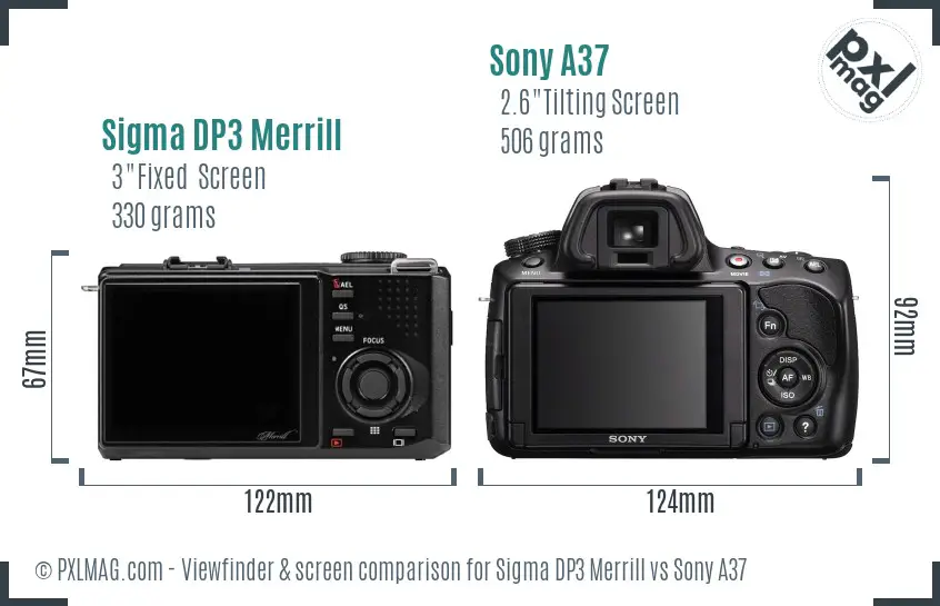 Sigma DP3 Merrill vs Sony A37 Screen and Viewfinder comparison