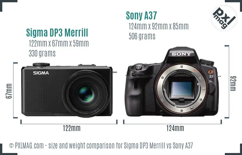Sigma DP3 Merrill vs Sony A37 size comparison