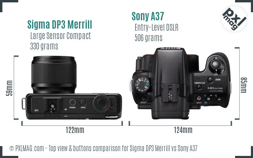 Sigma DP3 Merrill vs Sony A37 top view buttons comparison