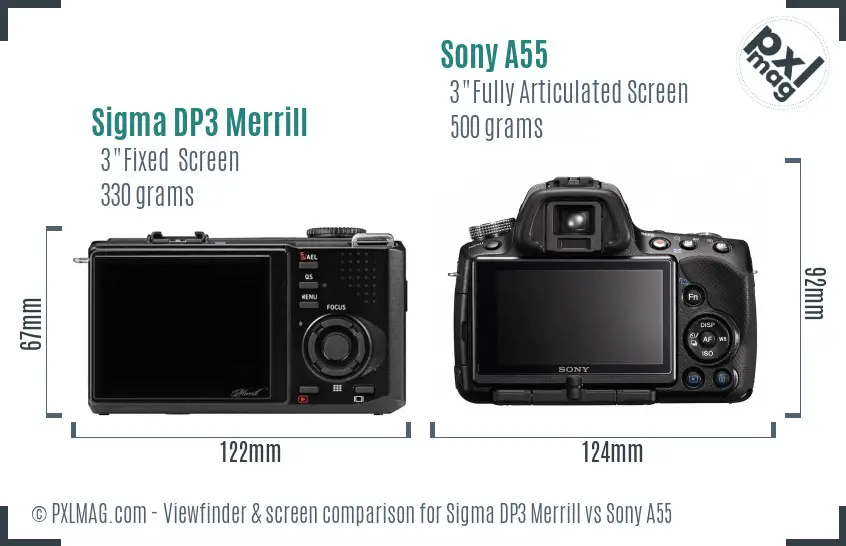 Sigma DP3 Merrill vs Sony A55 Screen and Viewfinder comparison