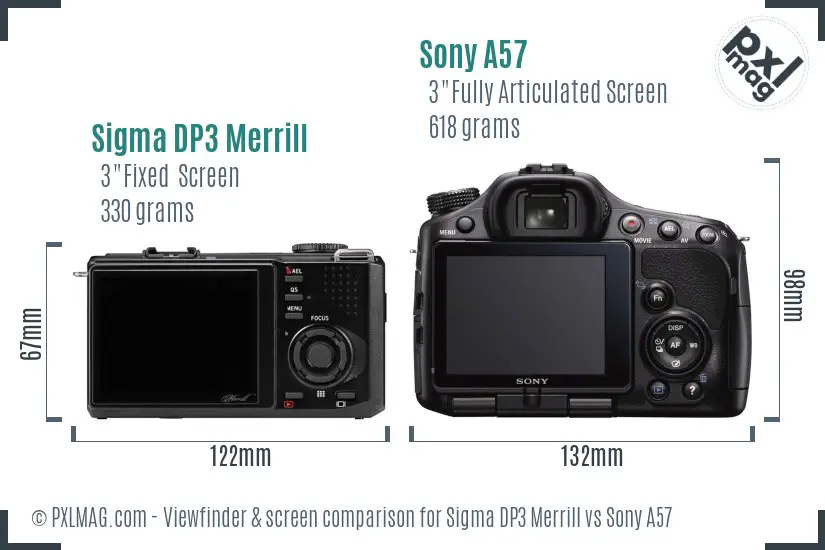 Sigma DP3 Merrill vs Sony A57 Screen and Viewfinder comparison