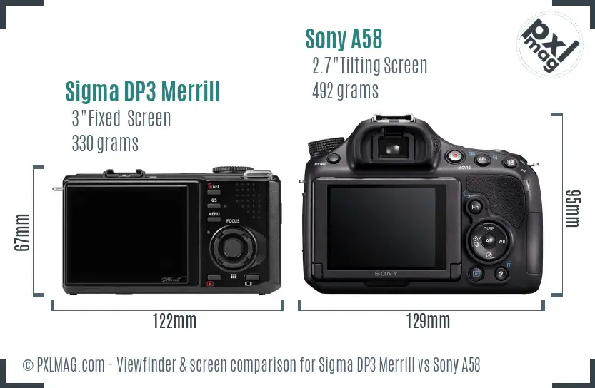 Sigma DP3 Merrill vs Sony A58 Screen and Viewfinder comparison