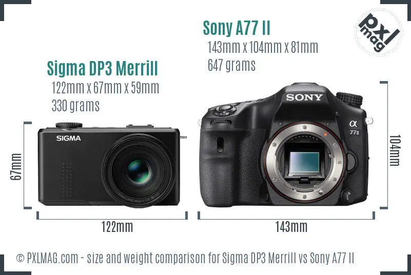 Sigma DP3 Merrill vs Sony A77 II size comparison